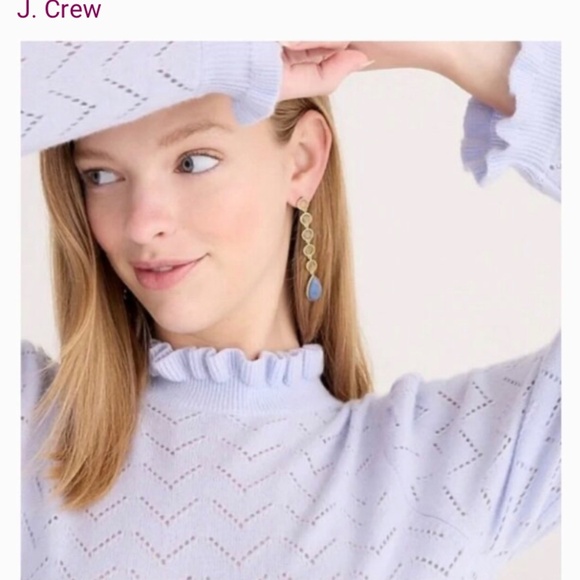 J. Crew Womens Cashmere Ruffles Pointelle Mockneck Sweater in Shale Blue XS - Picture 4 of 5